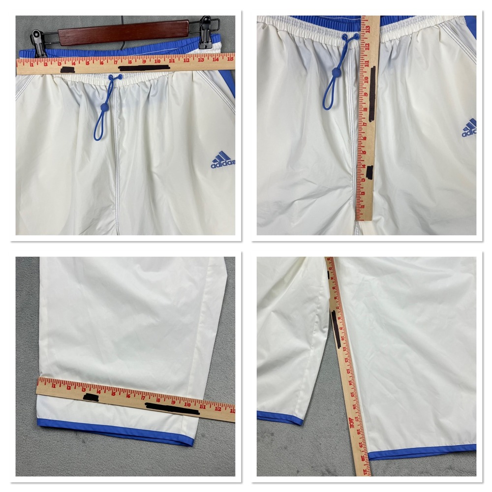 Adidas White Blue Cropped Wide Leg Track Pant Windbreaker Capri Unisex Large VTG - Picture 6 of 7